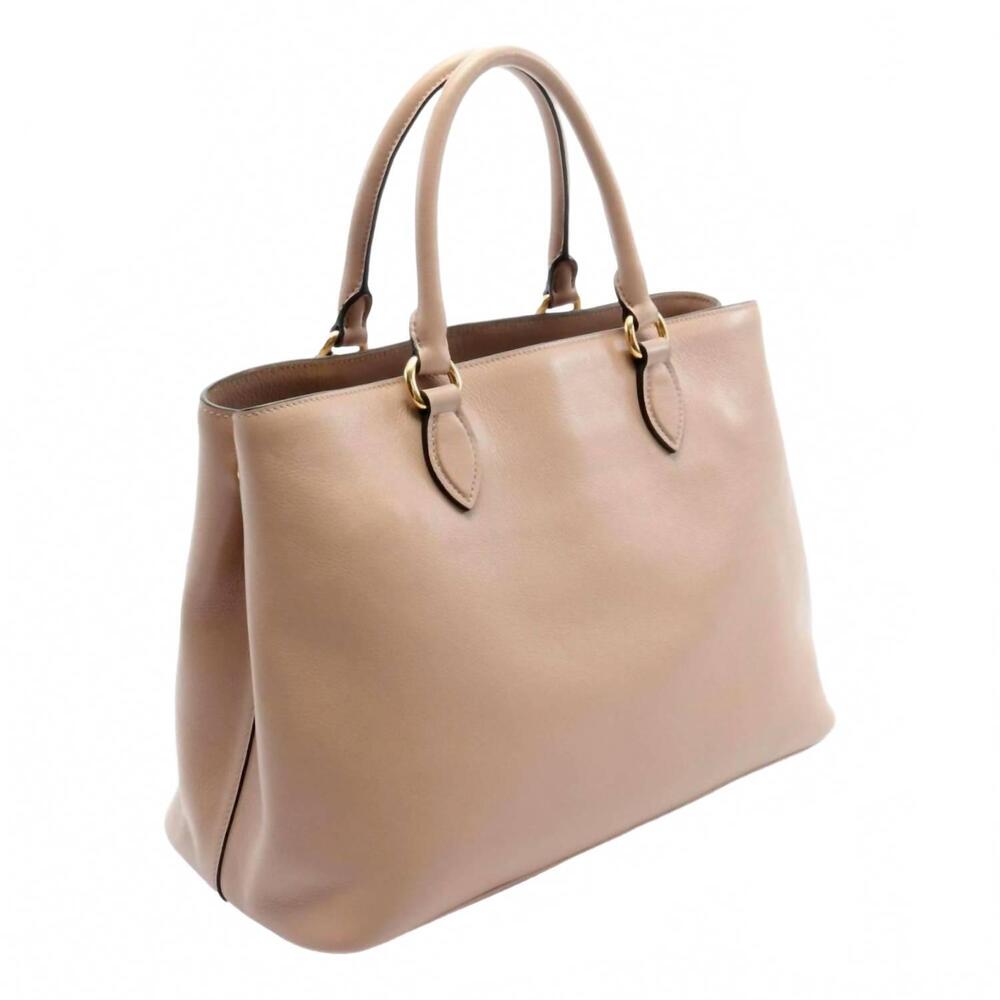 NEW PRADA women's embossed logo soft leather handbag shopper tote in cammeo beig - Picture 2 of 6